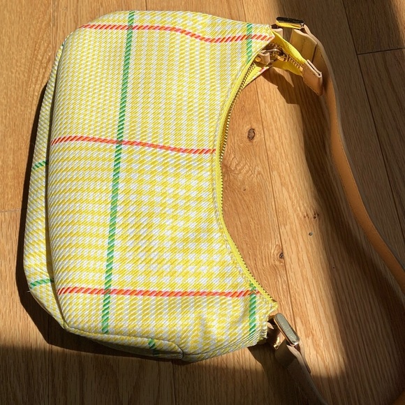 Lauren Ralph Lauren Yellow Houndstooth Plaid Designer Shoulder Bag - Picture 5 of 8